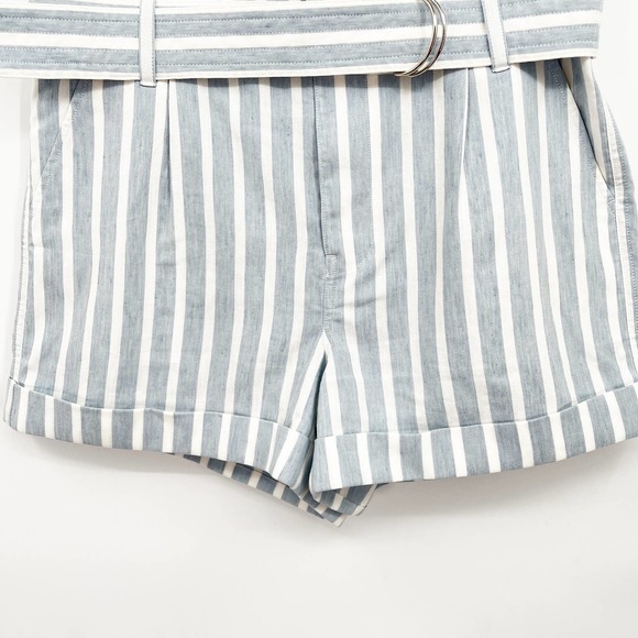 Frame Chambray and White Stripe Paperbag A-Line Linen Blend Shorts Size 6 - Picture 6 of 11